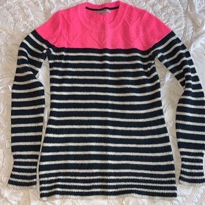 Gap Neon Pink and Navy Stripe Mixed Knit Sweater - Small